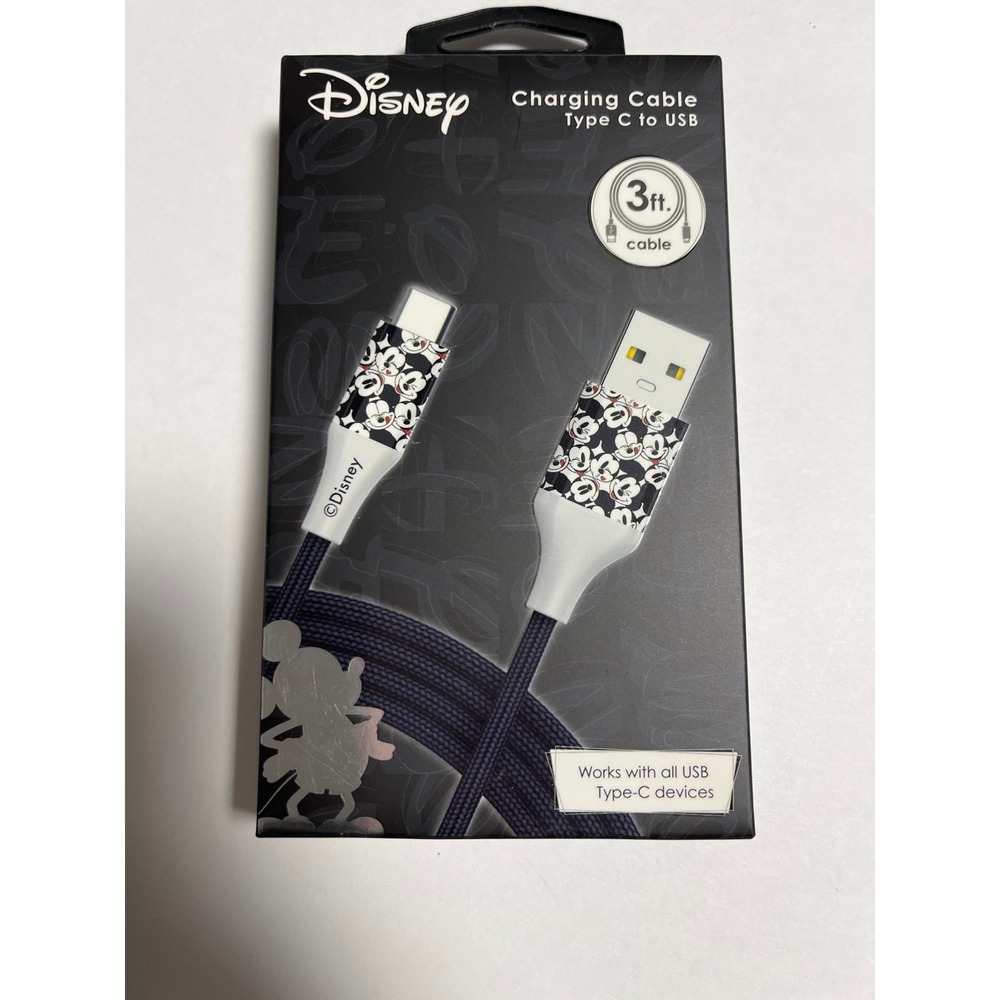 Disney Mickey Charging Cable Type C‎ To USB 3 FT Cable Black